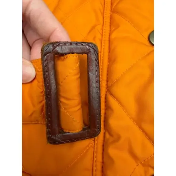 J McLaughlin Orange Quilted Jacket Belted Snap Front Medium Lightweight - Picture 11 of 14